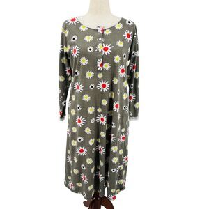 Enjoynight Daisy Floral‎ Nightgown Womens Medium Gray Lace Trim Henley Sleepwear